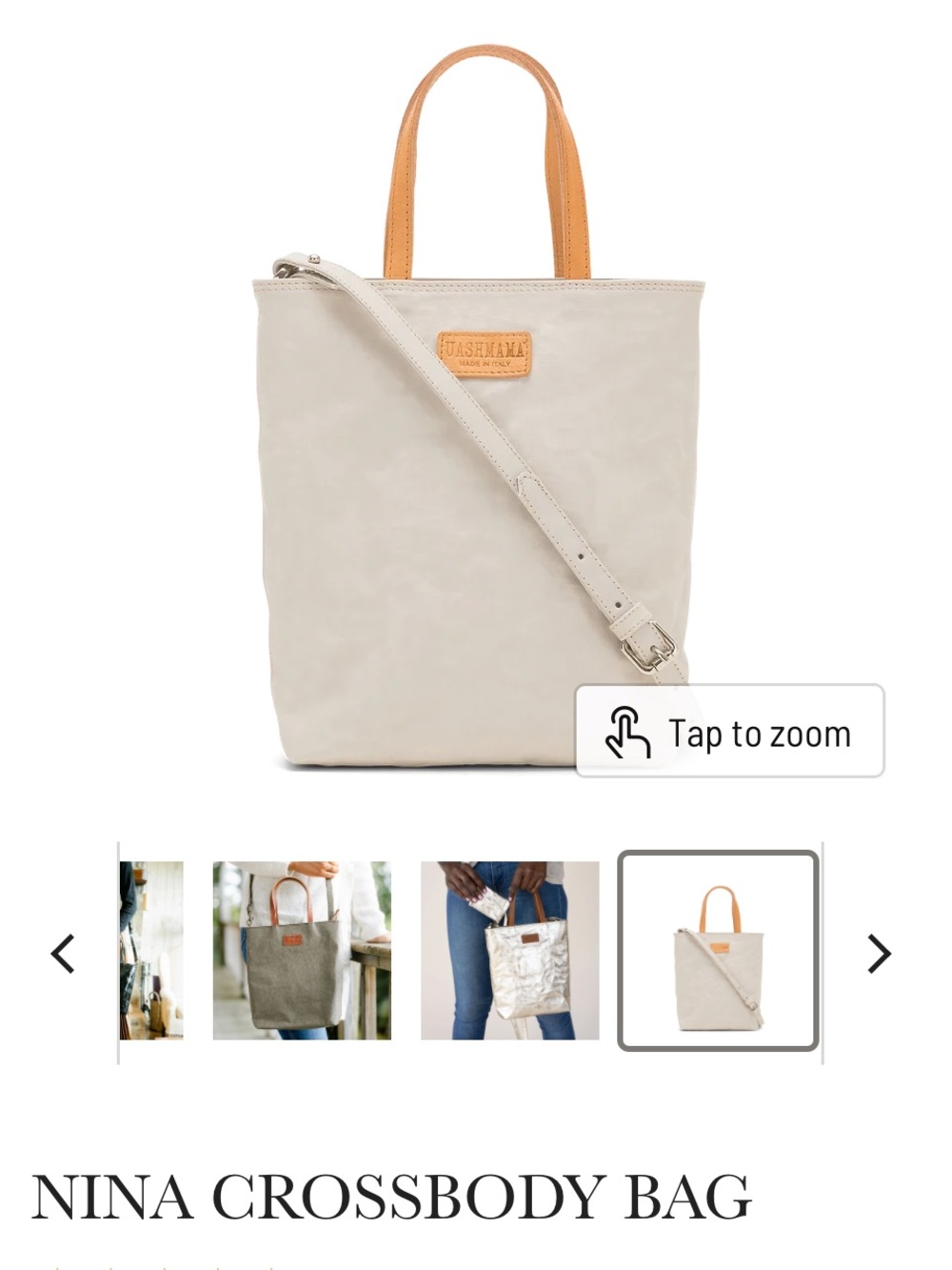 Cream Canvas Nina Crossbody Tote with Tan Leather Trim